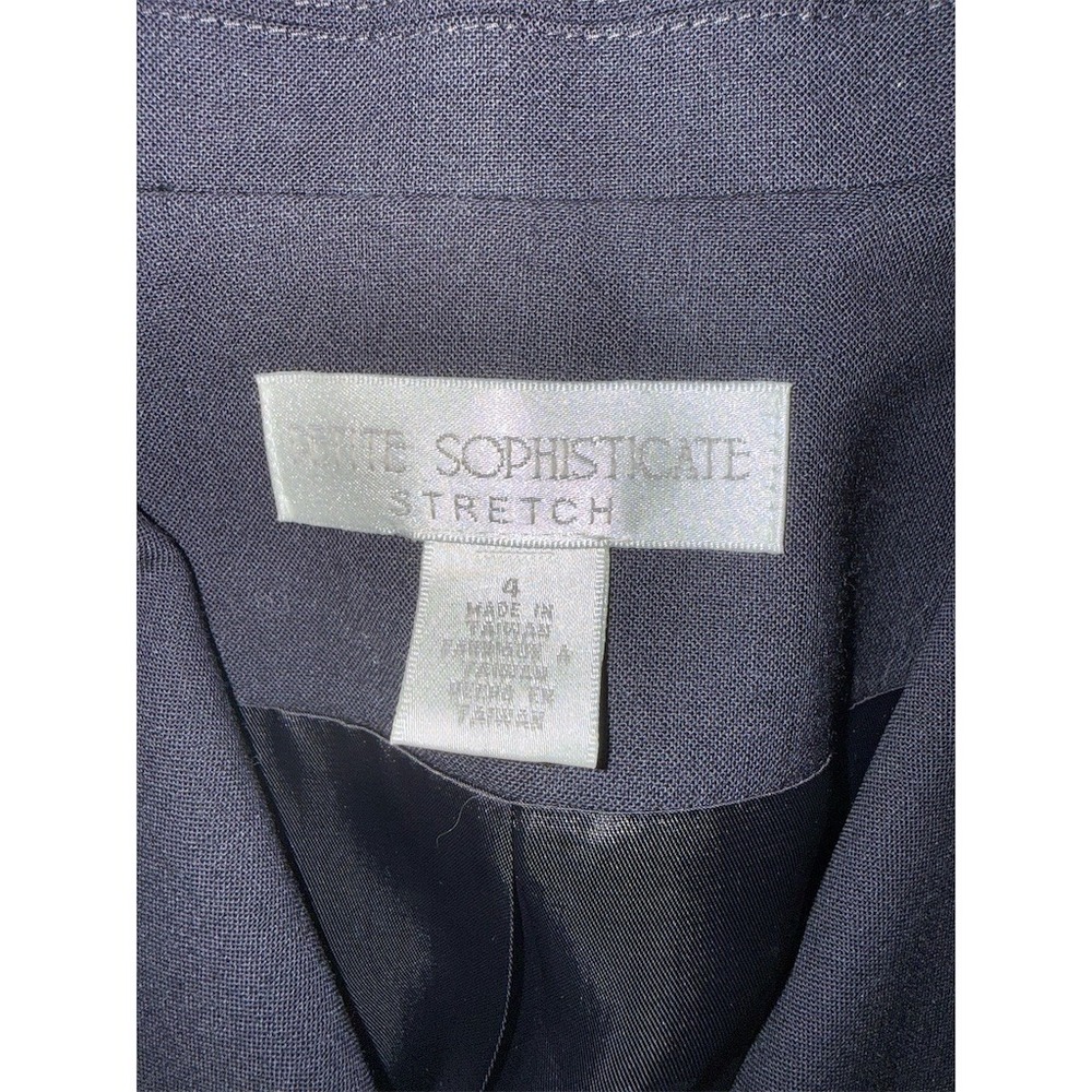 Petite Sophisticate Blazer Womens 4P Navy Stretch Knit Gold Crest wool Classic - Picture 3 of 11